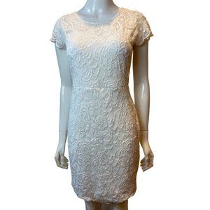 ODCOCD Womens Lace Sheath Mini Dress Cap Sleeve Crew Neck White Size Medium